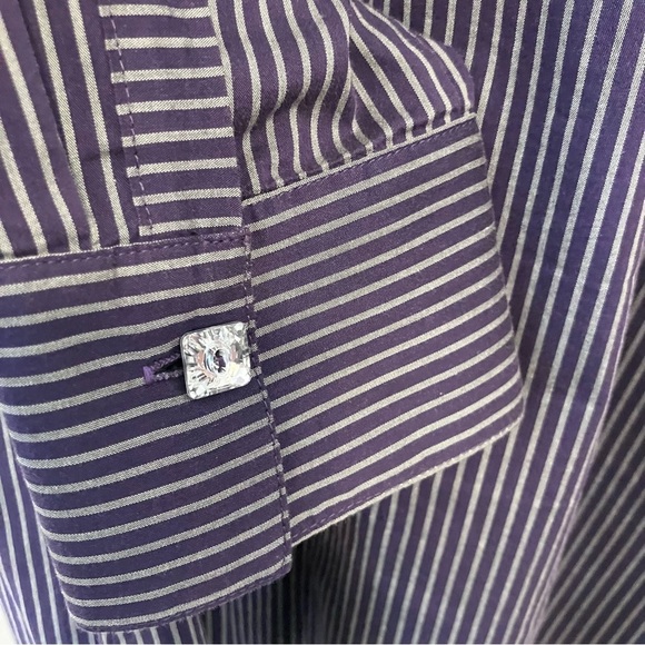VTG Lissile Women’s Purple Stripe XXL long Sleeve Blouse Epaulette Preppy - Picture 7 of 12